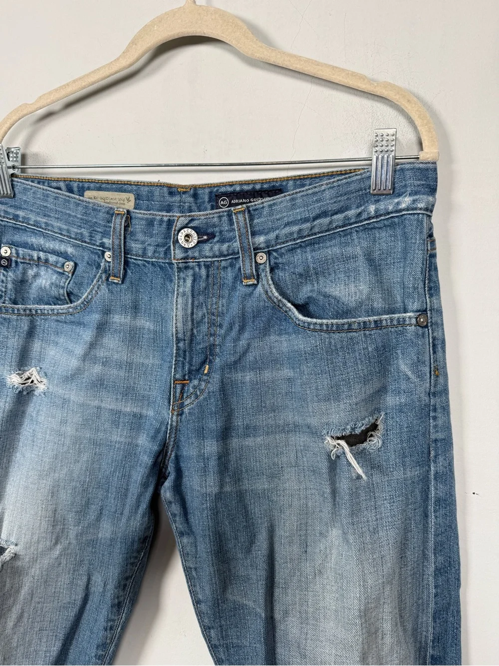 AG Adriano Goldschmied Ex Boyfriend Jeans w/Heavy Distressing, Size 29R